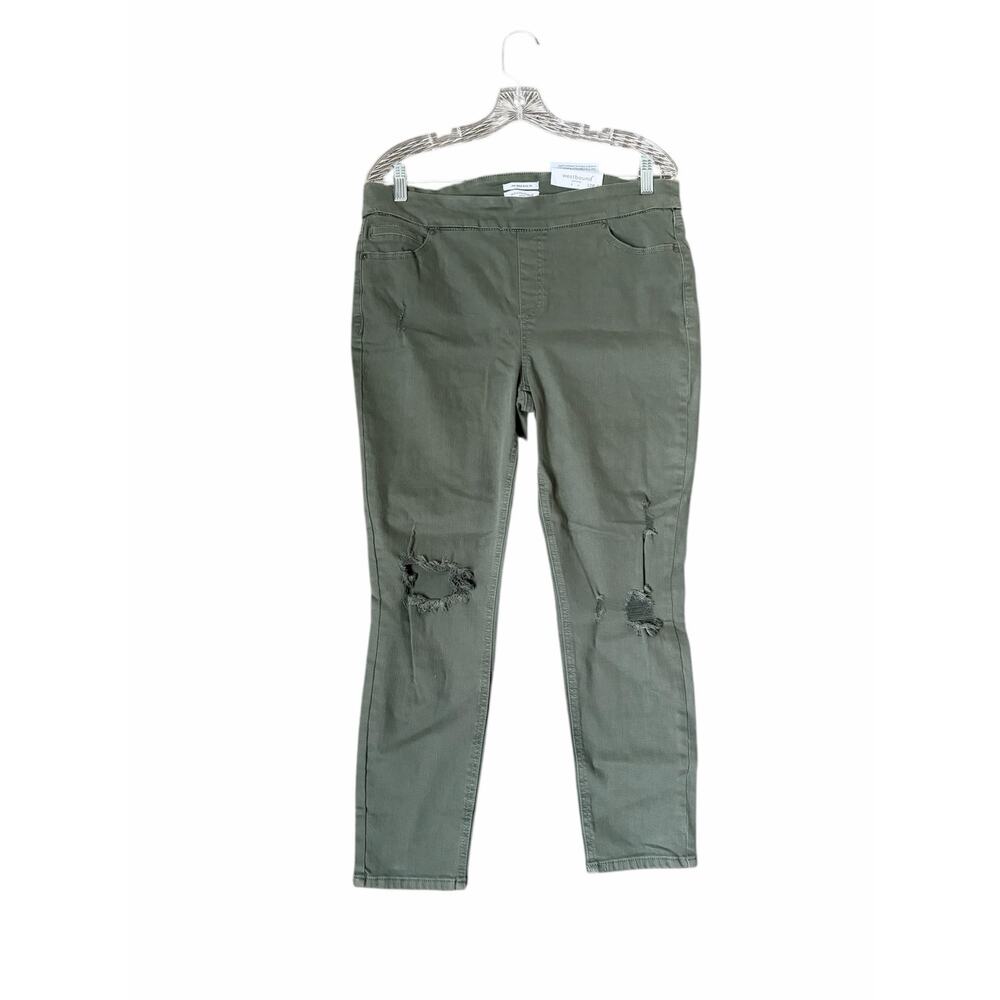 Westbound Green Denim Distressed Pull On High Rise Skinny Jeans- Size 12 Short